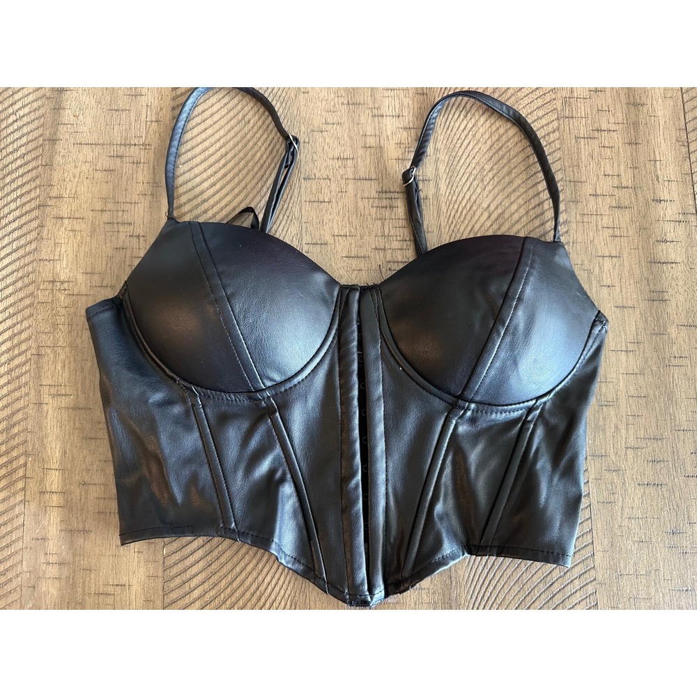 Say‎ What? Black Faux Leather Bustier Corset Top - Size Medium